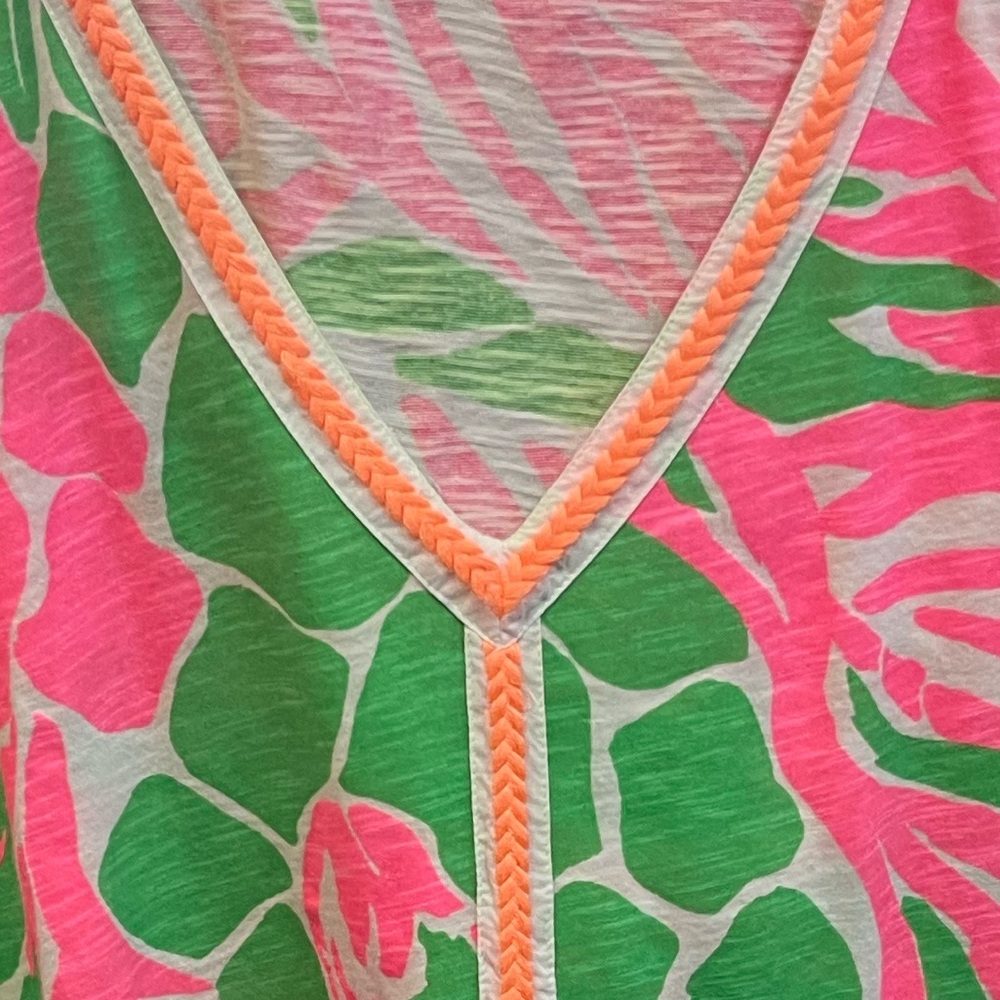 Lilly Pulitzer Bonita Cover Up Dress Tunic V Neck Mini Cotton Pink Green XS - Picture 9 of 10